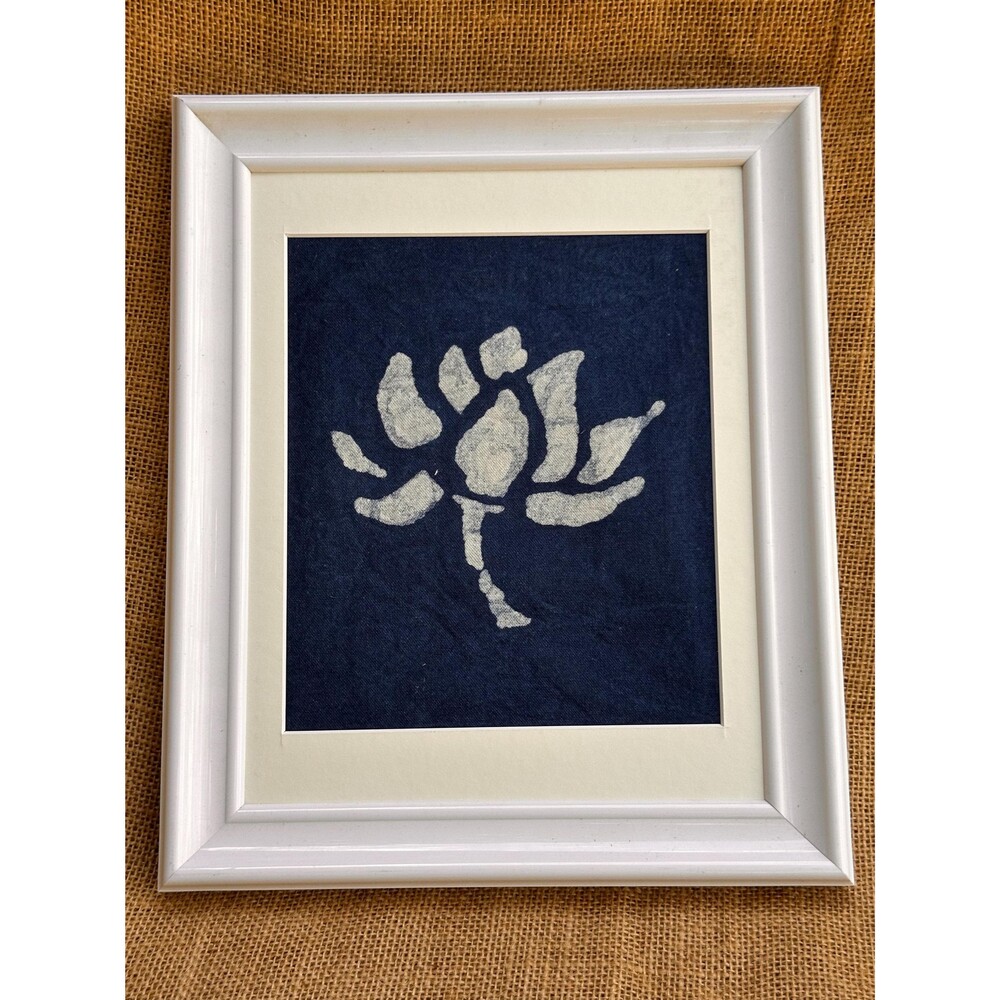 Lotus Textile Wall Art | Handmade Indigo Batik Art | Botanical Zen Home Decor |T